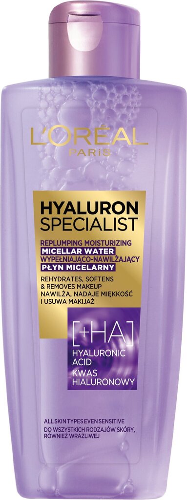 Kosteuttava misellivesi L'Oreal Paris Hyaluron Specialist, 200 ml hinta ja tiedot | Kasvojen puhdistusaineet | hobbyhall.fi