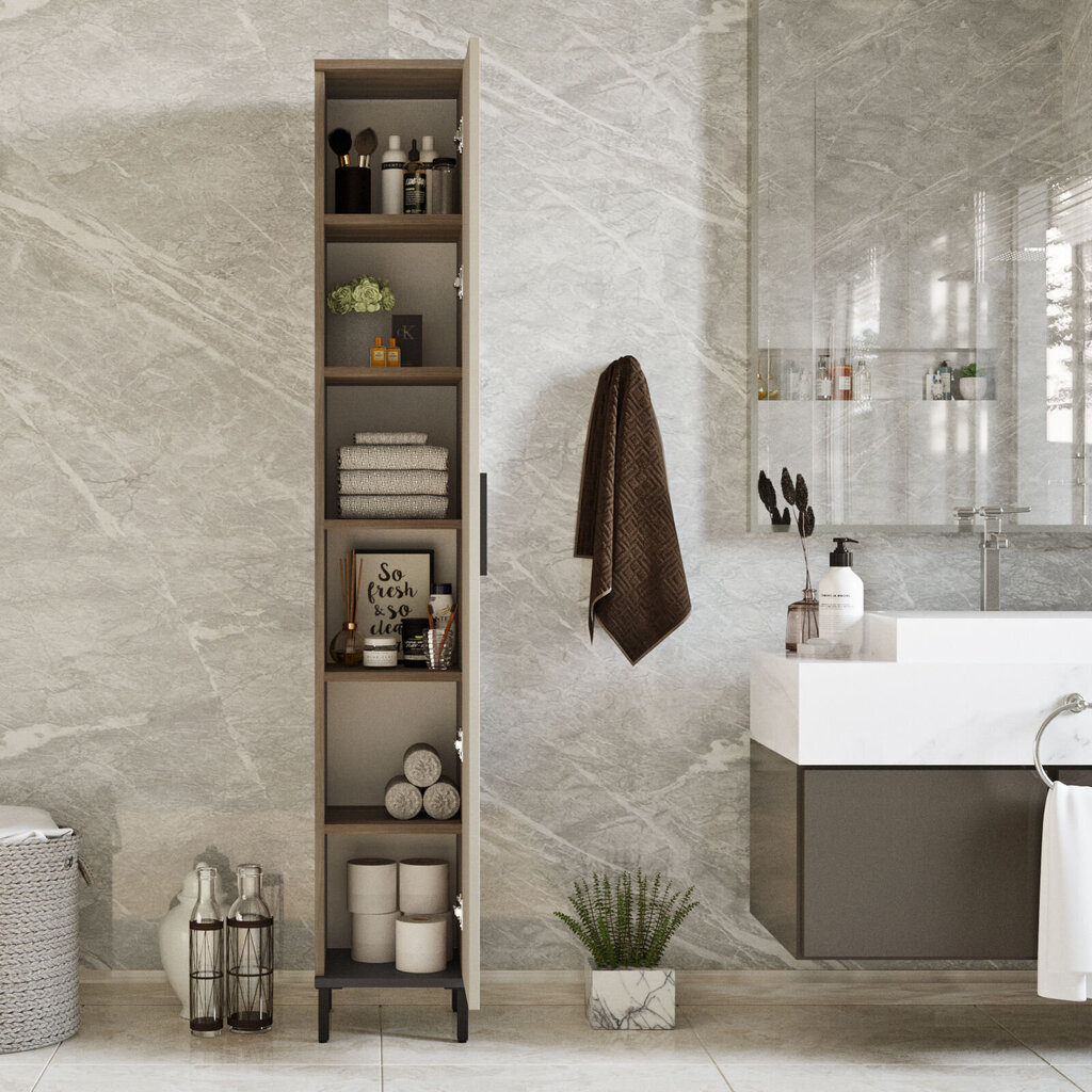 Korkea kylpyhuonekaappi Kalune Design VE3, ruskea hinta ja tiedot | Kylpyhuonekaapit | hobbyhall.fi