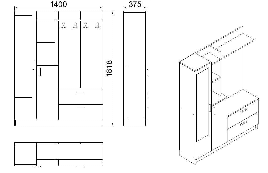 Kalune Design DD5, ruskea /harmaa kalustesarja eteiseen hinta ja tiedot | Eteisen kalusteryhmät | hobbyhall.fi