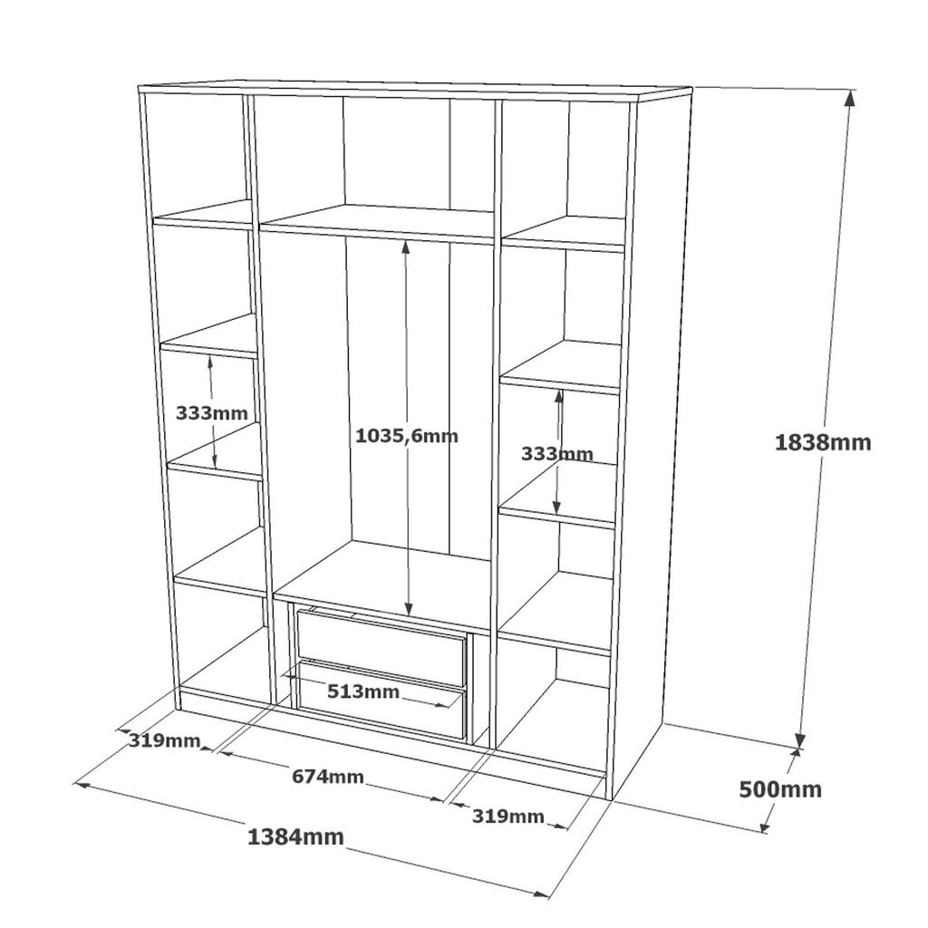 Kalune Design HM2, valkoinen vaatekaappi hinta ja tiedot | Kaapit | hobbyhall.fi