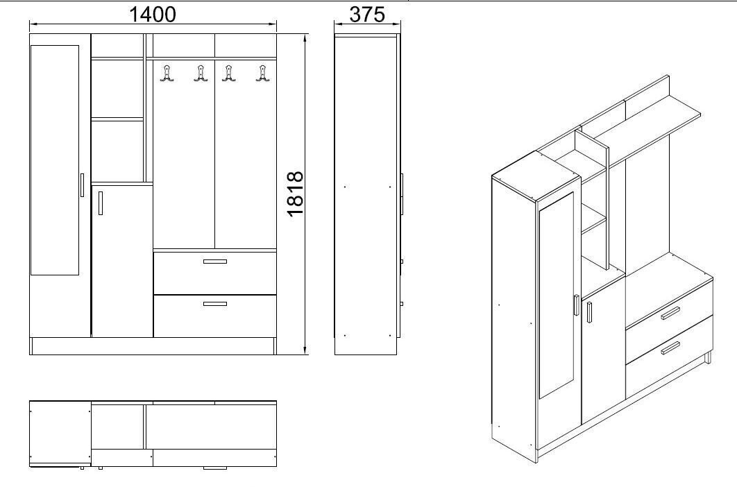 Kalune Design Up, valkoinen kalustesarja eteiseen hinta ja tiedot | Eteisen kalusteryhmät | hobbyhall.fi