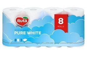 Ruta Pure White -wc-paperi 8 rl, kolme kerrosta hinta ja tiedot | Rūta Kodin puhdistusaineet ja siivoustarvikkeet | hobbyhall.fi