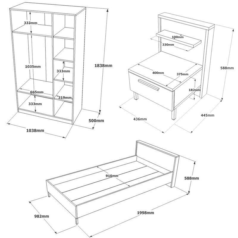 Kalune Design HM10 Lastenhuonekalusetti, ruskea/harmaa hinta ja tiedot | Lasten huonekalusarjat | hobbyhall.fi