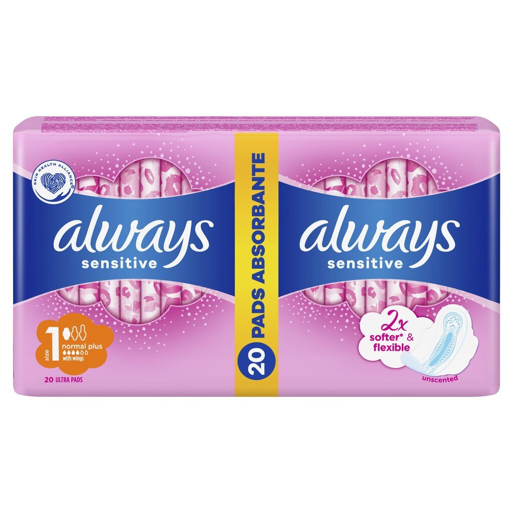 Hygieeniset tyynyt, Always Sensitive Ultra Normal Plus 20. hinta ja tiedot | Tamponit ja terveyssiteet | hobbyhall.fi