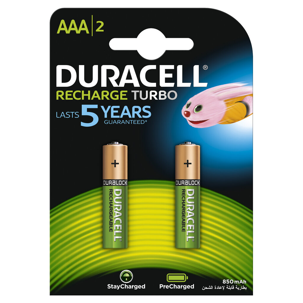 -Ladattavat paristot Duracell AAA (850 mAh) LR03, 2 kpl hinta ja tiedot | Paristot | hobbyhall.fi