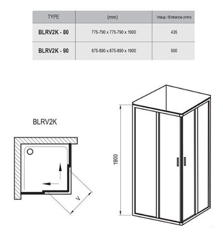 Suorakulmainen suihkukaappi Ravak BLRV2K80, 80x80 cm, hinta ja tiedot | Suihkukaapit ja suihkunurkat | hobbyhall.fi