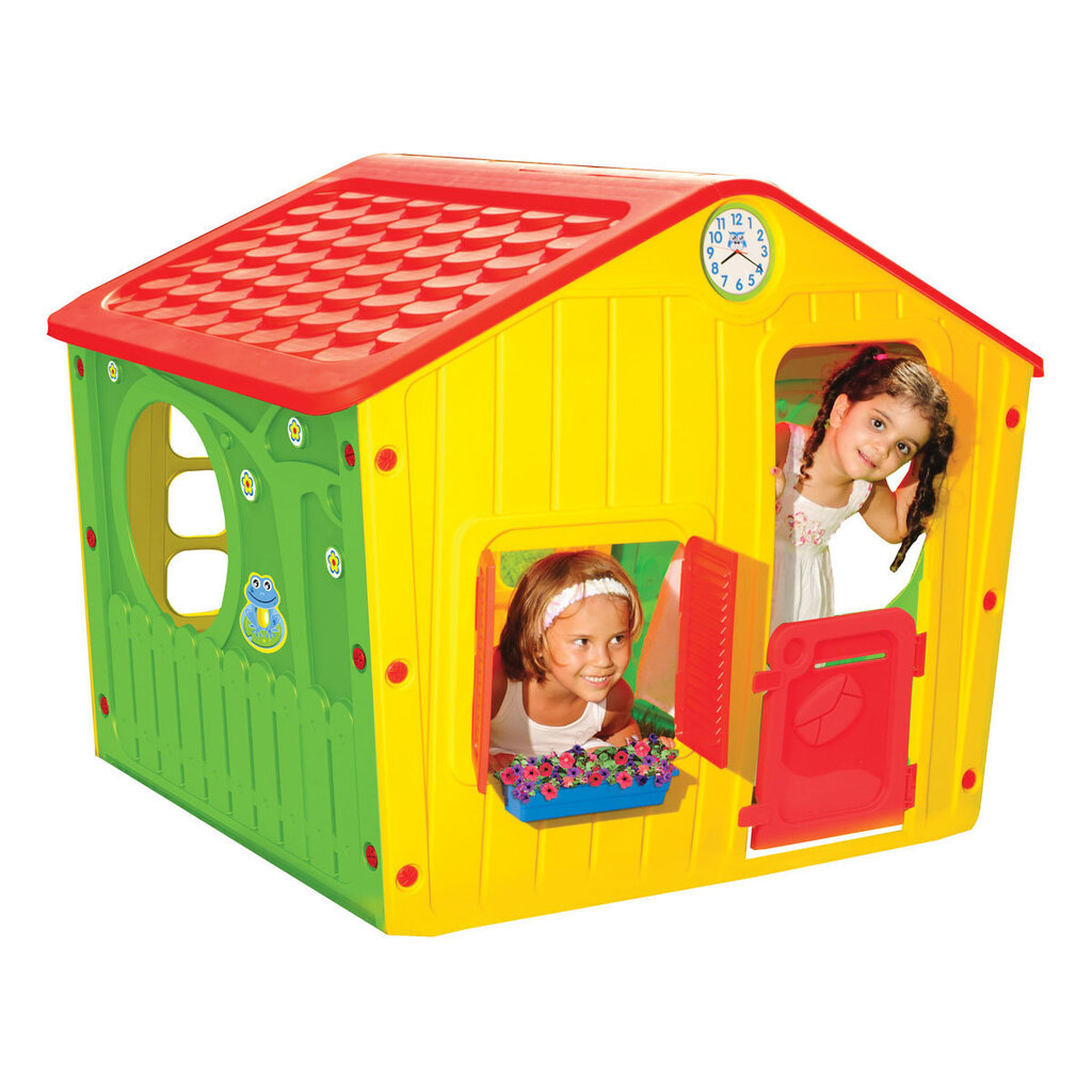 -Muovinen leikkimökki Buddy Toys Village, keltainen/vihreä hinta ja tiedot | Lasten leikkimökit ja -teltat | hobbyhall.fi
