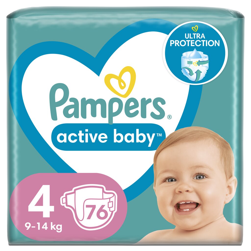 Vaipat PAMPERS Active Baby, koko 4, 9 14 kg, 76 kpl hinta ja tiedot | Vaipat | hobbyhall.fi