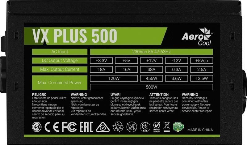 Aerocool PGS VX-500Plus hinta ja tiedot | Virtalähteet | hobbyhall.fi