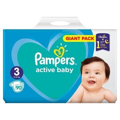 Vaipat PAMPERS Active Baby, Giant Pack, koko 3, 6-10 kg, 90 kpl. hinta ja tiedot | Vaipat | hobbyhall.fi