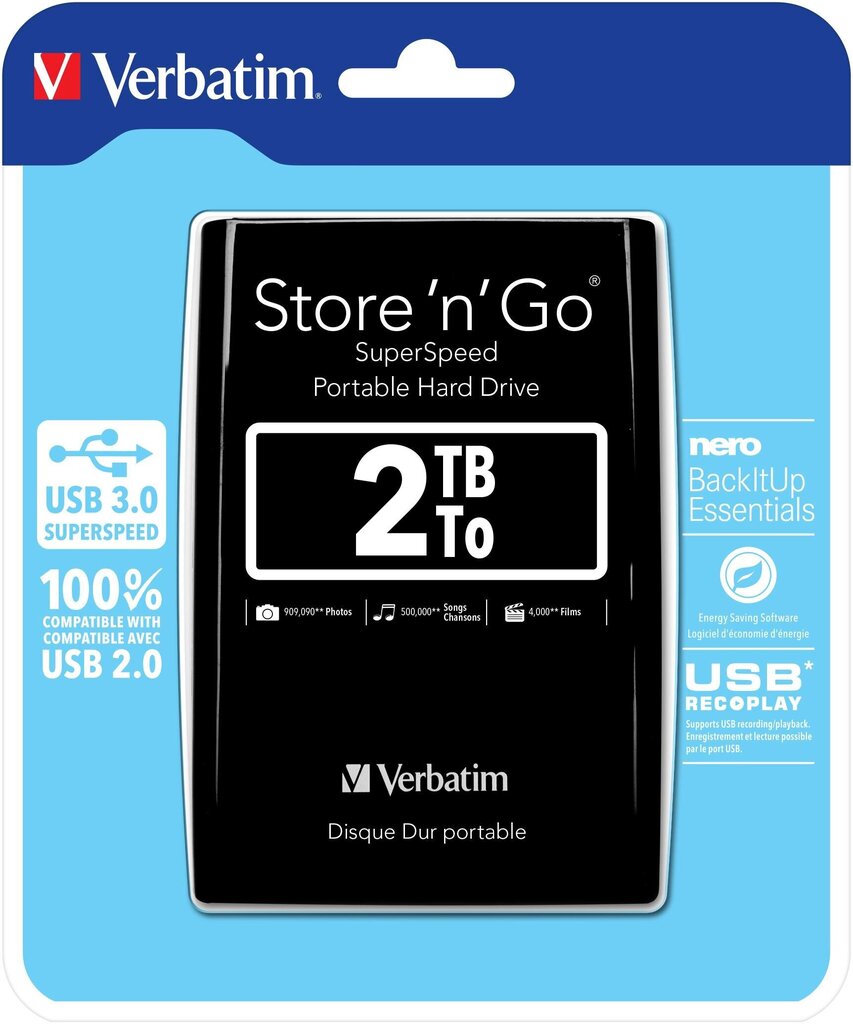 Verbatim Store 'n' Go 2,5 '2 TB, USB 3.0 hinta ja tiedot | Ulkoiset kovalevyt | hobbyhall.fi