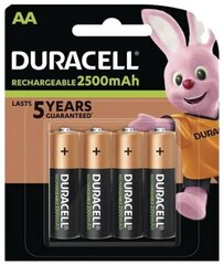 Ladattavat akut Duracell AA (2500 mAh), LR06, 4 kpl hinta ja tiedot | Paristot | hobbyhall.fi