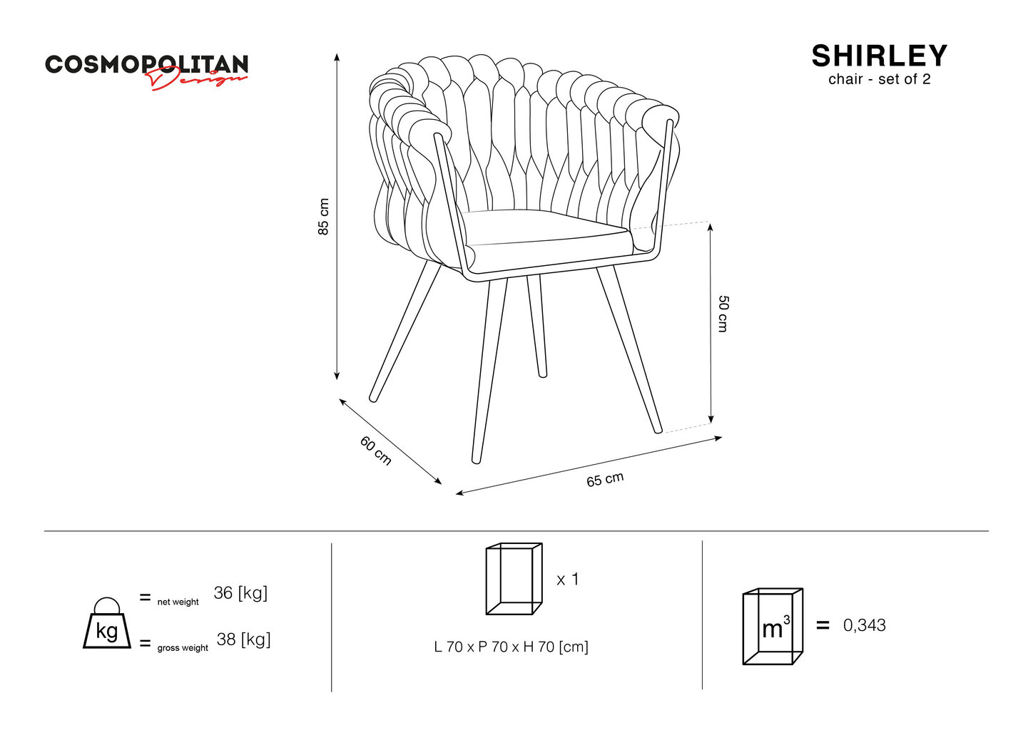2 tuolisetti Cosmopolitan Design Shirley, vaaleanharmaa hinta ja tiedot | Ruokapöydän tuolit | hobbyhall.fi