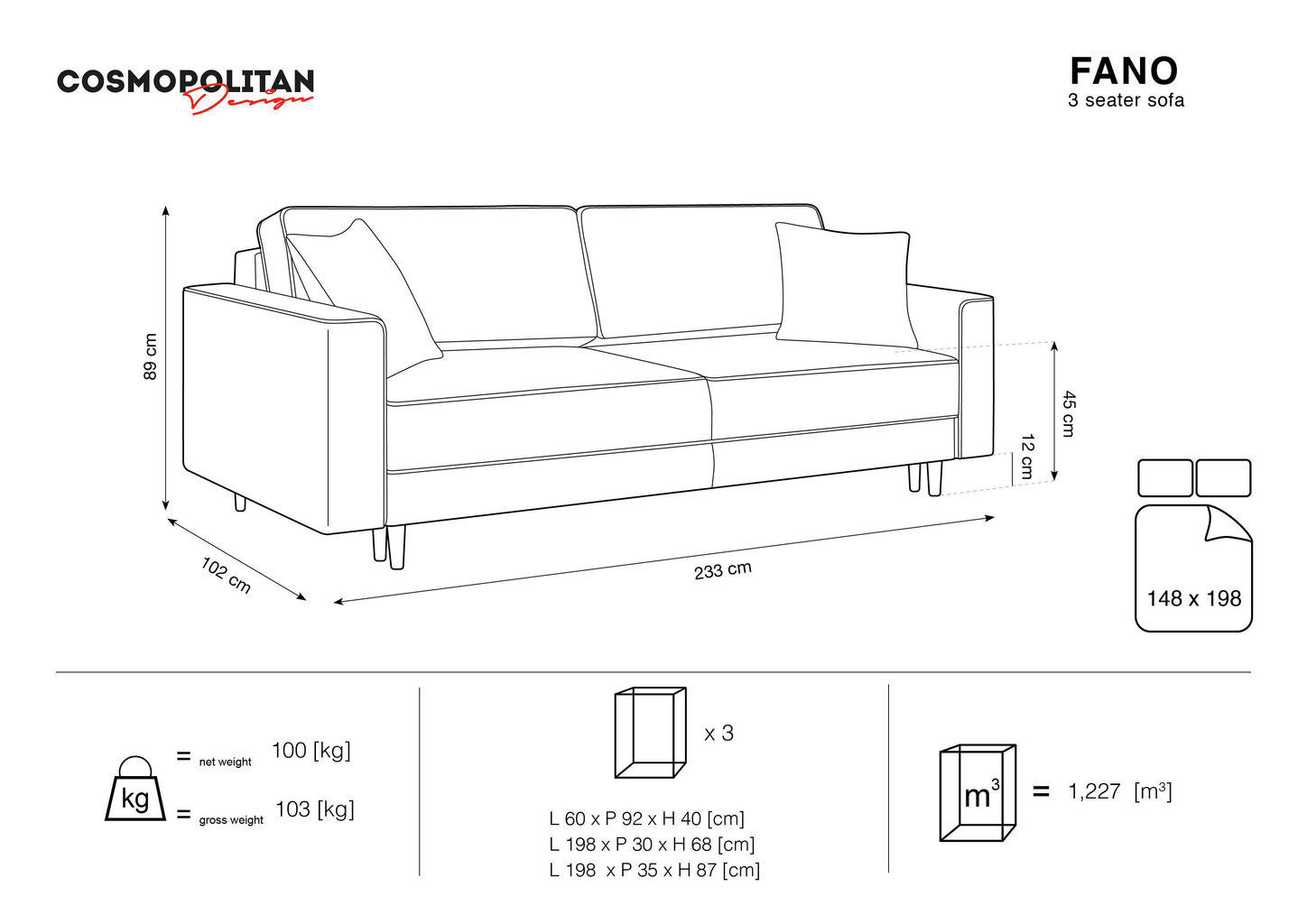 Sohva Cosmopolitan Design Fano, sininen/kulta. hinta ja tiedot | Sohvat ja vuodesohvat | hobbyhall.fi