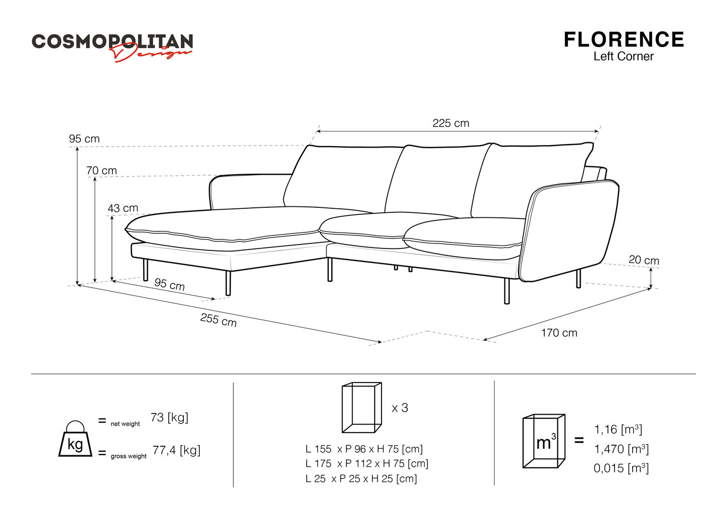 Pehmeä kulmasohva Cosmopolitan Design Florence 5S, musta hinta ja tiedot | Kulmasohvat ja divaanisohvat | hobbyhall.fi