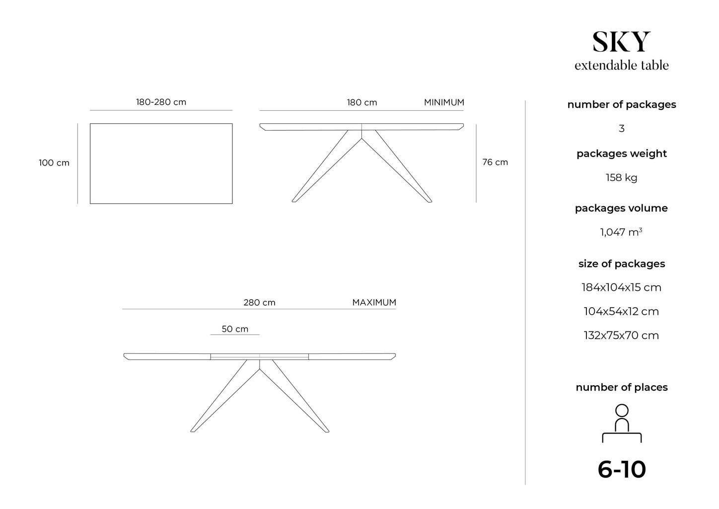 Jatkettava pöytä Windsor & Co Sky, 180 cm, tummanruskea/musta hinta ja tiedot | Ruokapöydät | hobbyhall.fi