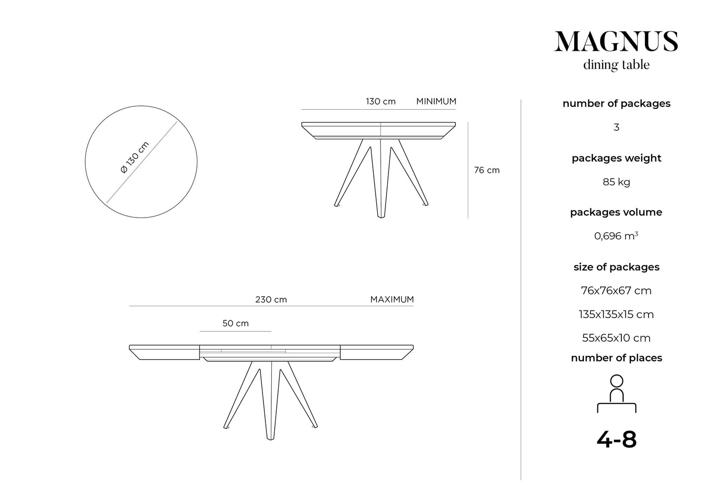 Pidennettävä pöytä Windsor &co Magnus 130 cm, ruskea/musta hinta ja tiedot | Ruokapöydät | hobbyhall.fi