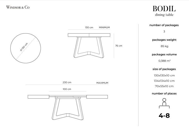 Pidennettävä pöytä Windsor & Co Bodil, ruskea. hinta ja tiedot | Ruokapöydät | hobbyhall.fi