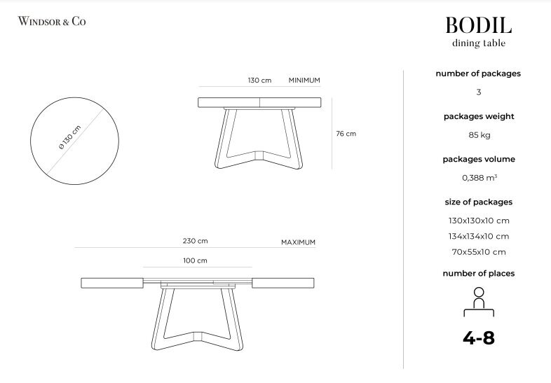 Jatkettava pöytä Windsor & Co Bodil, tummanruskea hinta ja tiedot | Ruokapöydät | hobbyhall.fi