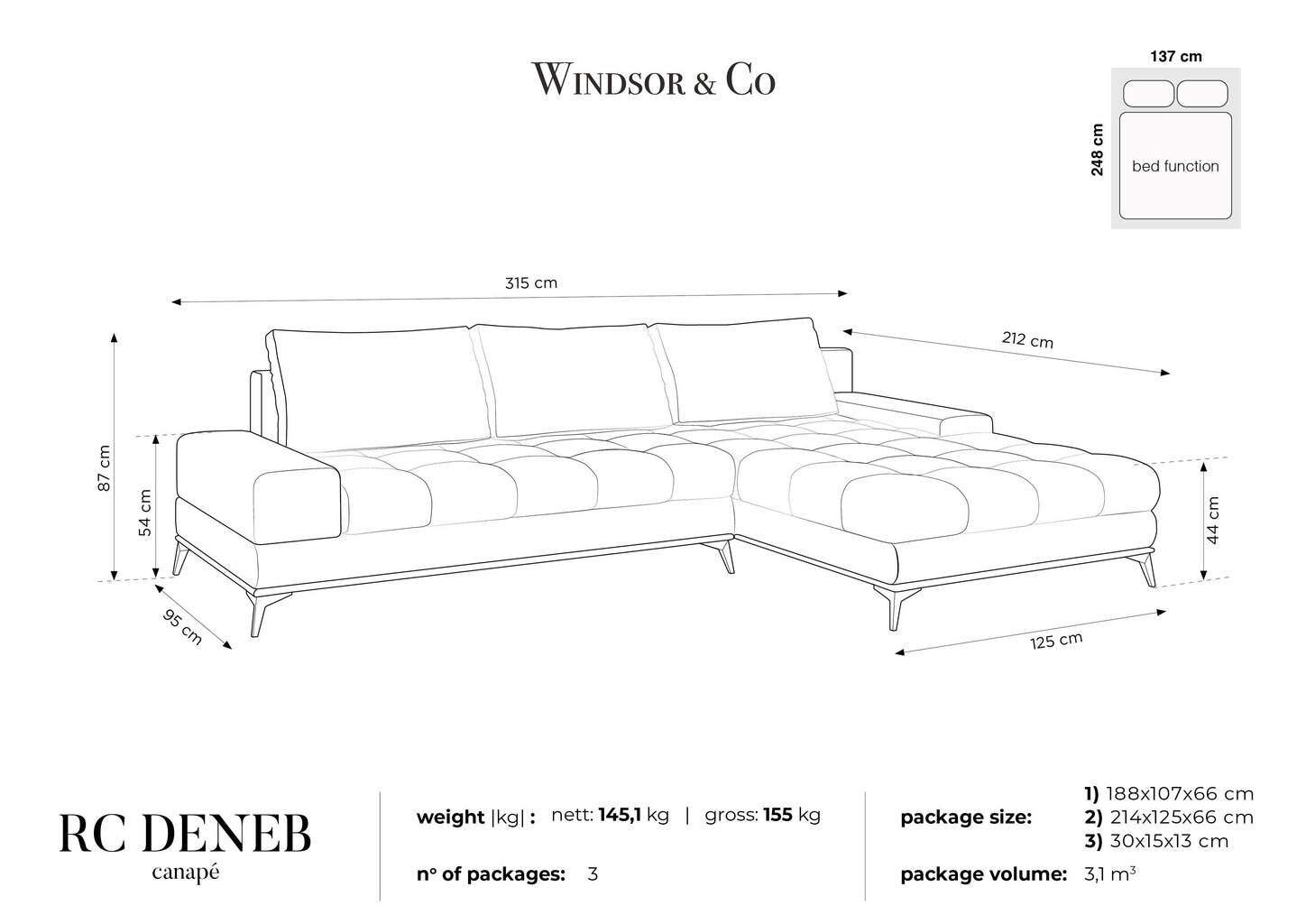 Pehmeä kulmasohva Windsor & Co Deneb, tummanharmaa hinta ja tiedot | Kulmasohvat ja divaanisohvat | hobbyhall.fi