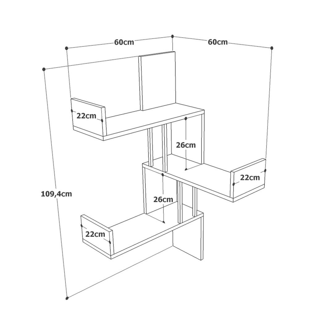 Kalune Design VG17 seinälle kiinnitettävä kulmahylly, ruskea hinta ja tiedot | Hyllyt | hobbyhall.fi