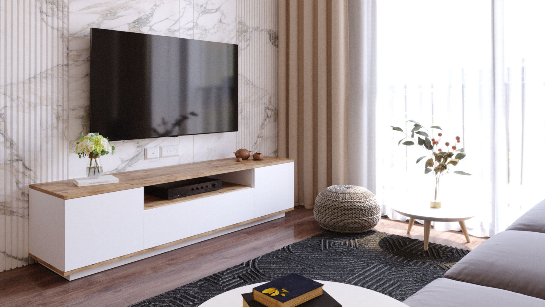 TV-pöytä Kalune Design FR7, ruskea / valkoinen hinta ja tiedot | TV-tasot | hobbyhall.fi