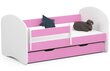 Sänky patjalla, vuodevaatelaatikolla ja irrotettavalla suojalla NORE Smile, 140x70 cm, pinkki/valkoinen hinta ja tiedot | Lastensängyt | hobbyhall.fi