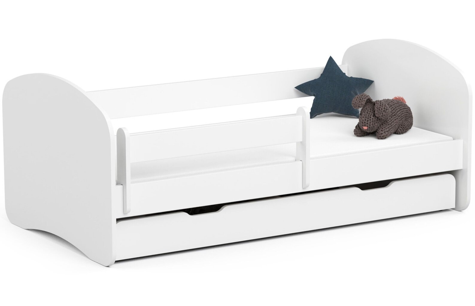 Sänky patjalla, vuodevaatelaatikolla ja irrotettavalla suojalla NORE Smile, 160x80 cm, valkoinen hinta ja tiedot | Lastensängyt | hobbyhall.fi