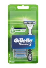 Setti Gillette Sensor3 Sensitive: partakone, 1 kpl, + parranajopäät, 6 kpl. hinta ja tiedot | Parranajo ja karvanpoisto | hobbyhall.fi