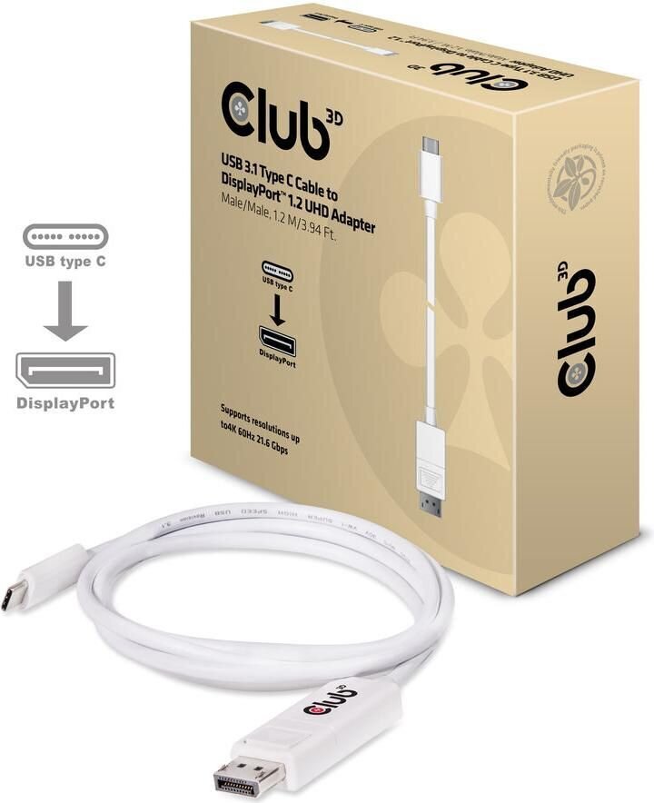 Club 3D USB 3.1 C – DP 1.2 UHD Uros/Uros, 1,2 m, hinta ja tiedot | Kaapelit ja adapterit | hobbyhall.fi