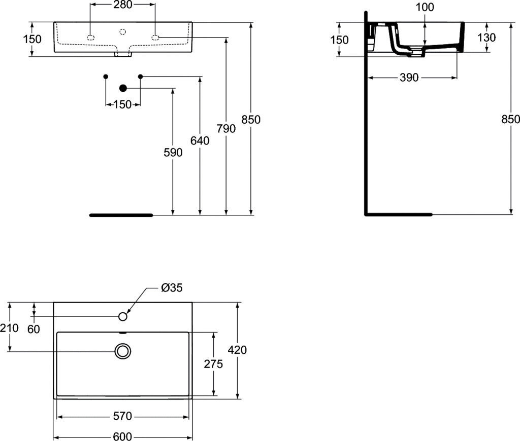 Pesuallas Ideal Standard Strada, 60x42 cm, K077801., hinta ja tiedot | Pesualtaat | hobbyhall.fi