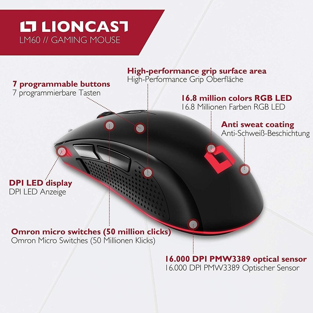 Lioncast LM60, musta hinta ja tiedot | Hiiret | hobbyhall.fi