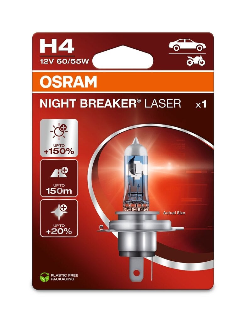 Polttimot Osram Night Breaker Laser (seuraava sukupolvi) H4, 1 kpl hinta ja tiedot | Polttimot | hobbyhall.fi