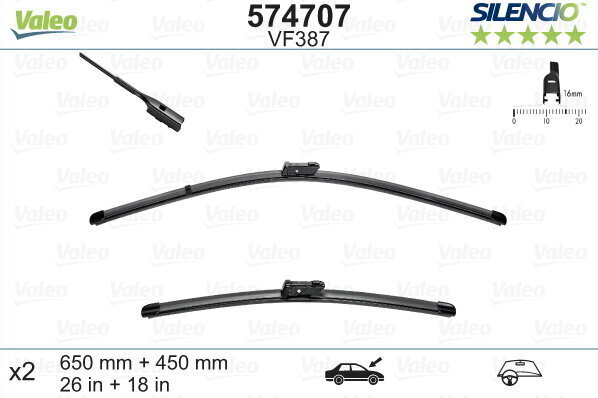 Terät sarja Valeo Silencio VF387 650/450mm AUDI, ALFA ROMEO, SEAT, SKODA, VW hinta ja tiedot | Pyyhkijänsulat | hobbyhall.fi