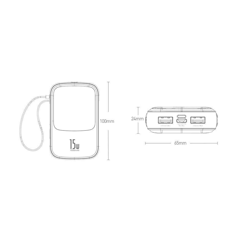 Baseus Q pow power bank 10000mAh 3A 15W 2x USB / USB Type C + sisäänrakennettu Lightning-kaapeli musta (PPQD-B01) hinta ja tiedot | Varavirtalähteet | hobbyhall.fi