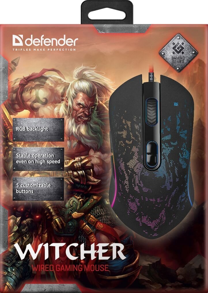 " defender hiiri witcher gm-990, 3200dpi, optinen, 7 litteä, langallinen usb, musta, pelaaminen, rgb hinta ja tiedot | Hiiret | hobbyhall.fi