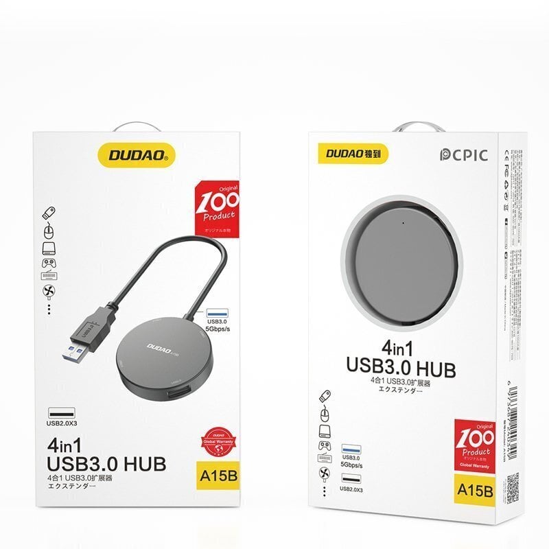 Dudao 4in1 USB 1x USB 3.2 Gen 1 / 3x USB 2.0 HUB sovitin Hub + kaapeli musta (A15B) hinta ja tiedot | Adapterit | hobbyhall.fi