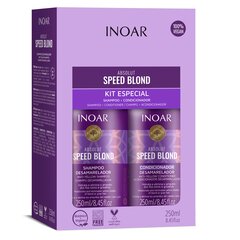 Keltaisen sävyn hiustenhoitosetti INOAR Speed Blond Duo Kit: shampoo 250 ml + hiustenhoitoaine 250 ml hinta ja tiedot | Shampoot | hobbyhall.fi