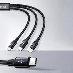 Baseus Rapid 3in1 USB Typ C - USB Typ C / Lightning / micro USB -kaapeli 20 W 1,5 m punainen (CAMLT-SC09) hinta ja tiedot | Puhelinkaapelit | hobbyhall.fi