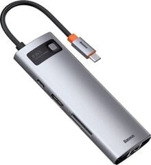 Hub 8in1 Baseus Metal Gleam Series, USB-C to 3x USB 3.0 + HDMI + USB-C PD + Ethernet RJ45 + microSD/SD + VGA hinta ja tiedot | Adapterit | hobbyhall.fi