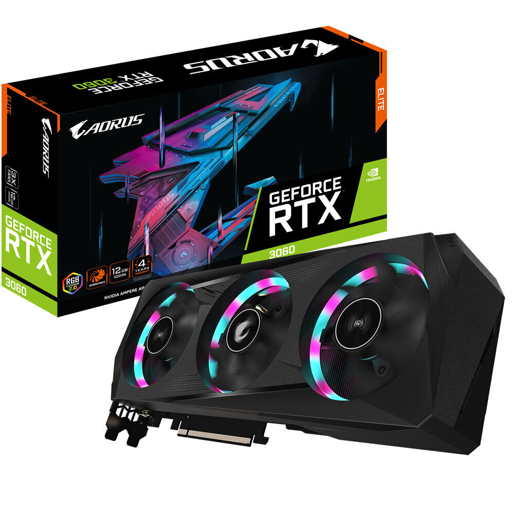 Gigabyte GV-N3060AORUS E-12GD 2.0 hinta ja tiedot | Näytönohjaimet | hobbyhall.fi