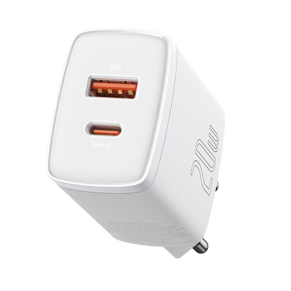 Alusta Kompakti pikalaturi USB Type C / USB 20 W 3 A Power Delivery Quick Charge 3.0 valkoinen (CCXJ B02) hinta ja tiedot | Puhelimen laturit | hobbyhall.fi