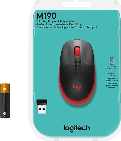 Logitech M190, punainen hinta ja tiedot | Hiiret | hobbyhall.fi