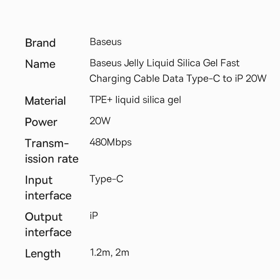 Baseus-kaapeli, USB Type C - Lightning 20W -kaapeli, 1,2m pitkä Jelly Liquid Silica Gel - musta hinta ja tiedot | Puhelinkaapelit | hobbyhall.fi