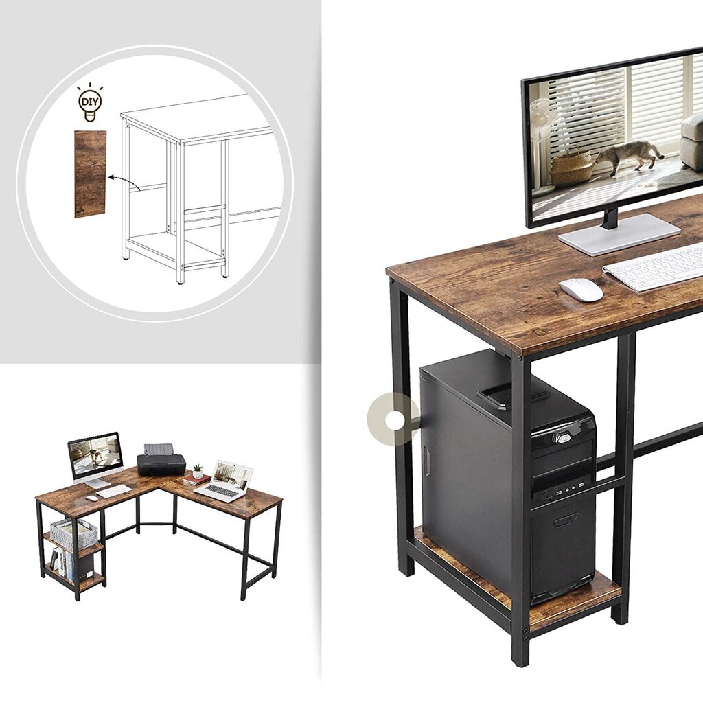 Kulmakirjoituspöytä LWD72X, ruskea/musta hinta ja tiedot | Tietokonepöydät ja työpöydät | hobbyhall.fi