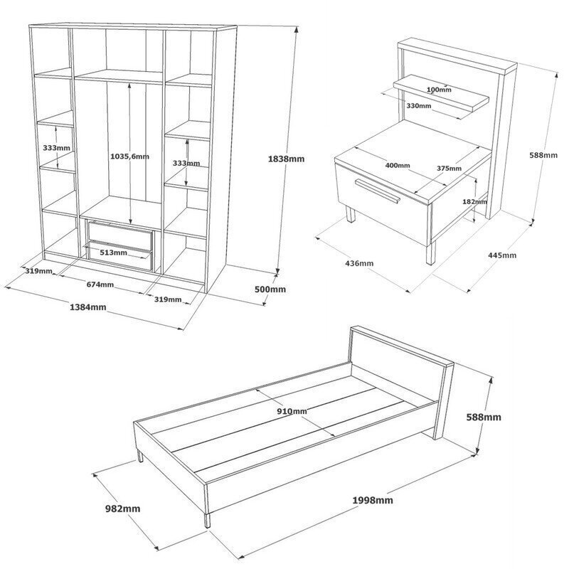 Kalune Design HM14 lastenhuonekalusetti, ruskea/harmaa hinta ja tiedot | Lasten huonekalusarjat | hobbyhall.fi