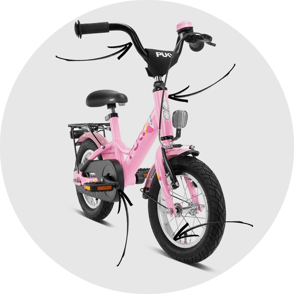 Lasten polkupyörä PUKY Youke 12" Alu, vaaleanpunainen hinta ja tiedot | Polkupyörät | hobbyhall.fi