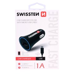 Swissten Premium Car charger 12 / 24V / 1A whit Micro USB Cable 1,5m Black hinta ja tiedot | Puhelimen laturit | hobbyhall.fi
