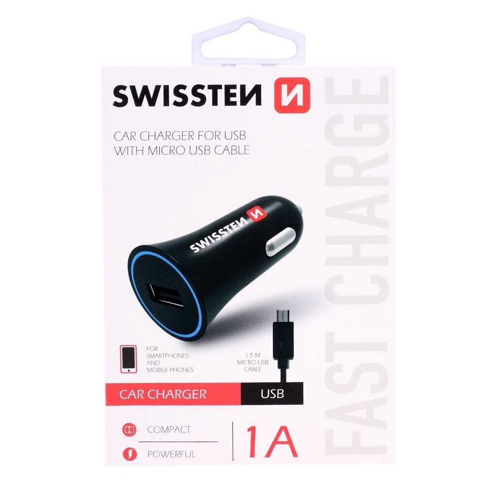 autosovitin swissten 5w, 1 portti, usb-a, microusb kaapeli hinta ja tiedot | Puhelimen laturit | hobbyhall.fi