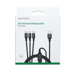 4smarts tekstiilikaapeli 3in1 ForkCord Micro USB / USB-C / Lightning / 1m / musta hinta ja tiedot | Kaapelit ja adapterit | hobbyhall.fi